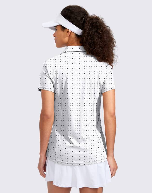 Viodia Women's Golf Shirt Short Sleeve with Zip Up Quick Dry Stretch Tennis Collared Polo Shirts for Women Golf Clothes, Black Dot, S - Golf Gift