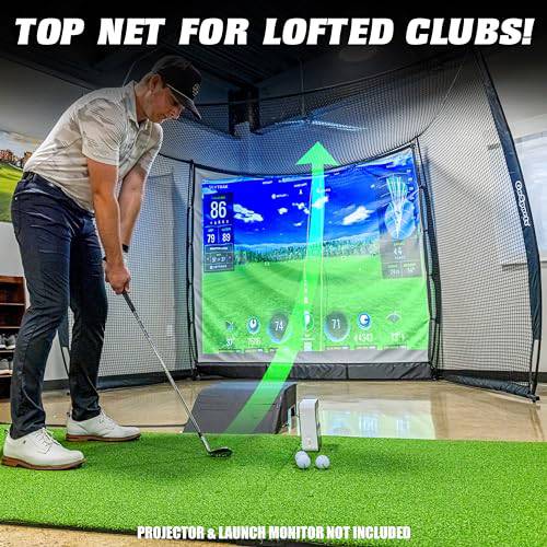 GoSports Range Cage 10 ft x 8 ft Golf Practice Hitting Net with Simulator Impact Screen - Golf Gift