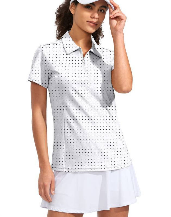 Viodia Women's Golf Shirt Short Sleeve with Zip Up Quick Dry Stretch Tennis Collared Polo Shirts for Women Golf Clothes, Black Dot, S - Golf Gift