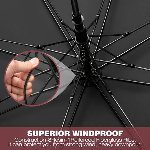 KEYHOT Golf Umbrella Windproof Strong 56 Inch - Large Golfing Umbrella Automatic Open - Extra Large Umbrella Double Canopy Vented for Men Women (Black) - Golf Gift