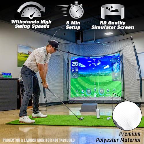 GoSports Range Cage 10 ft x 8 ft Golf Practice Hitting Net with Simulator Impact Screen - Golf Gift