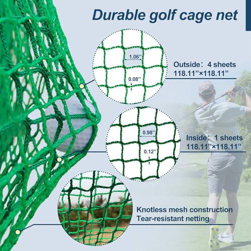 BIRCHTREE Golf Practice Cage Driving Cage Steel Frame Noise Reduction Golf Hitting Mesh Nets Rubber Tee Backyard Swing Training Equipment Bullseye Target Practice Outdoor - Golf Gift