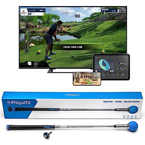 PHIGOLF Phigolf2 Golf Simulator with Swing Stick for Indoor & Outdoor Use, Golf Swing Trainer with Upgraded Motion Sensor&3D Swing Analysis, Compatible E6 Connect APP, Works with Smartdevices - Golf Gift