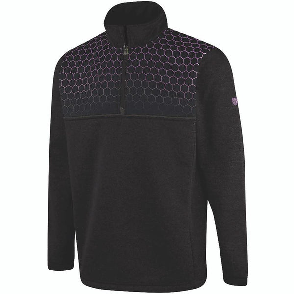 Island GREEN Mens Top Layer 1/4 Zip Printed Yoke Stretch Thermal Golf Sweater Pullover Black Large - Golf Gift