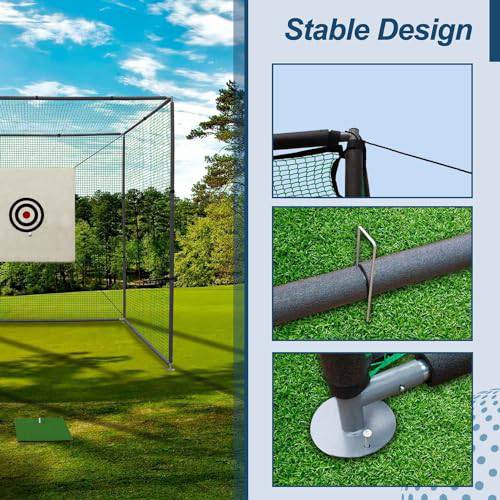 BIRCHTREE Golf Practice Cage Driving Cage Steel Frame Noise Reduction Golf Hitting Mesh Nets Rubber Tee Backyard Swing Training Equipment Bullseye Target Practice Outdoor - Golf Gift