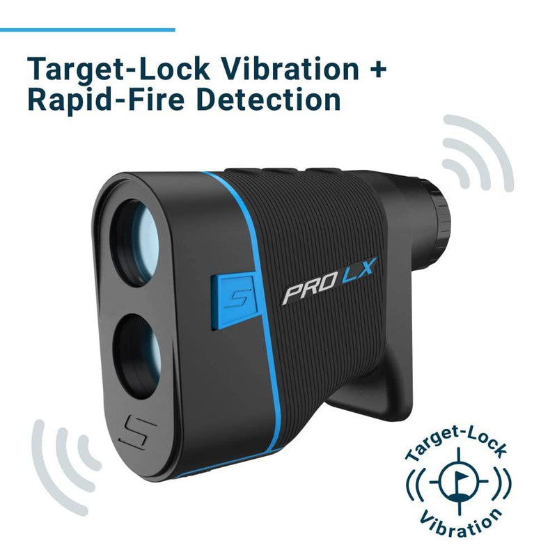 Shot Scope PRO LX Laser Rangefinder (Blue) - Target-Lock vibration - Rapid-Fire detection - Adaptive Slope Technology - Red and black dual optics - Accurate to 1 yard - Golf Gift