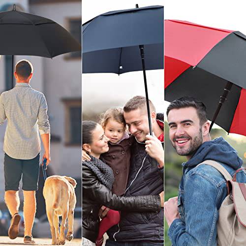 NINEMAX Large Golf Umbrella Windproof Strong 62 Inch,Extra Big Stick Umbrellas Automatic Open - Gents Umbrella Double Canopy (Black) - Golf Gift