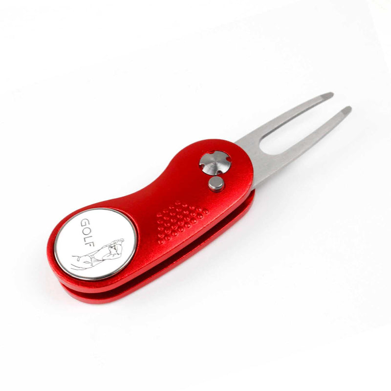 KOFULL Golf Divot Tool Switchblade Golf Green Repair Fork Portable and Folding Pitch-1 piece (Red) - Golf Gift