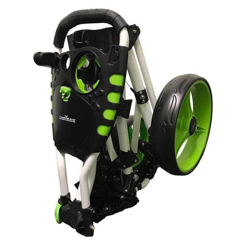 Caddymatic Golf 360° SwivelEase 3 Wheel Folding Golf Trolley (White/Green) - Golf Gift