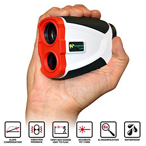 Easy Green 1,300 Yard Golf Rangefinder - With Vibrating Pin Lock & Slope Compensation Technology, White - Golf Gift