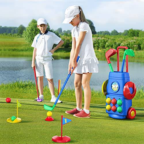 TEMI Toddler Golf Toy Set - Children Golf Suitcase Game Play Set & Sports Toys with 6 Play Balls, 4 Golf Clubs, 2 Practice Holes - Indoor and Outdoor Toys for 2 3 4 5 Year Old Boys Girls - Golf Gift