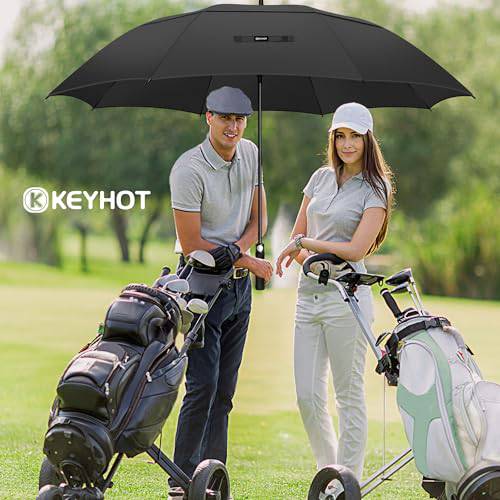 KEYHOT Golf Umbrella Windproof Strong 56 Inch - Large Golfing Umbrella Automatic Open - Extra Large Umbrella Double Canopy Vented for Men Women (Black) - Golf Gift