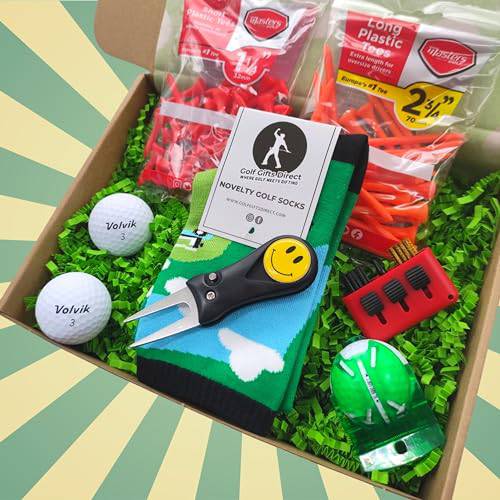 Men's Golf Gift Set | 7 Items Packed in our Eco Gift Box | Balls, Socks, Alignment Tool, Tees, Cleaning Brush, Divot Repair Tool & Ball Marker - Golf Gift