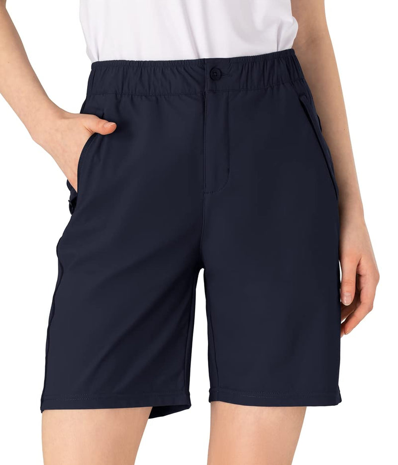 YSENTO Womens Golf Hiking Shorts Lightweight Quick Dry Outdoor Stretch Walking Shorts with Zip Pockets(Navy,L) - Golf Gift