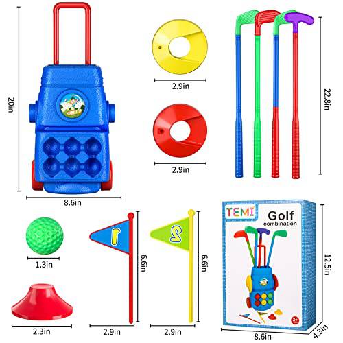 TEMI Toddler Golf Toy Set - Children Golf Suitcase Game Play Set & Sports Toys with 6 Play Balls, 4 Golf Clubs, 2 Practice Holes - Indoor and Outdoor Toys for 2 3 4 5 Year Old Boys Girls - Golf Gift