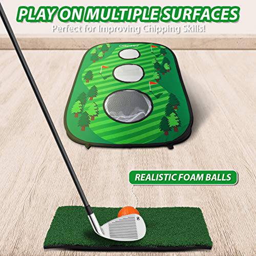 Golf Mat Chipping Net, Collapsible Portable 3 Holes Game Set for Adults & Kids Summer Backyard Lawn Outdoor Activities (Style 2) - Golf Gift