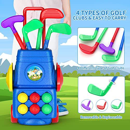 TEMI Toddler Golf Toy Set - Children Golf Suitcase Game Play Set & Sports Toys with 6 Play Balls, 4 Golf Clubs, 2 Practice Holes - Indoor and Outdoor Toys for 2 3 4 5 Year Old Boys Girls - Golf Gift