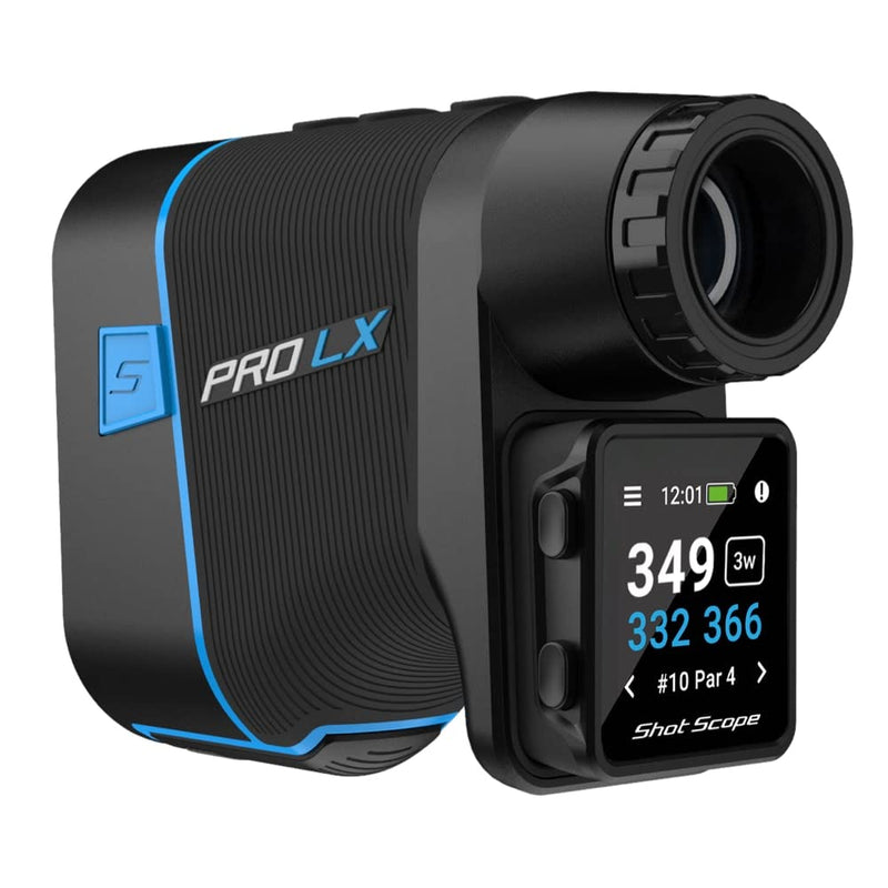 Shot Scope PRO LX+ Laser Rangefinder with Performance Tracking (Blue) - F/M/B green and hazard distances - 100+ statistics including Strokes Gained - Golf Gift