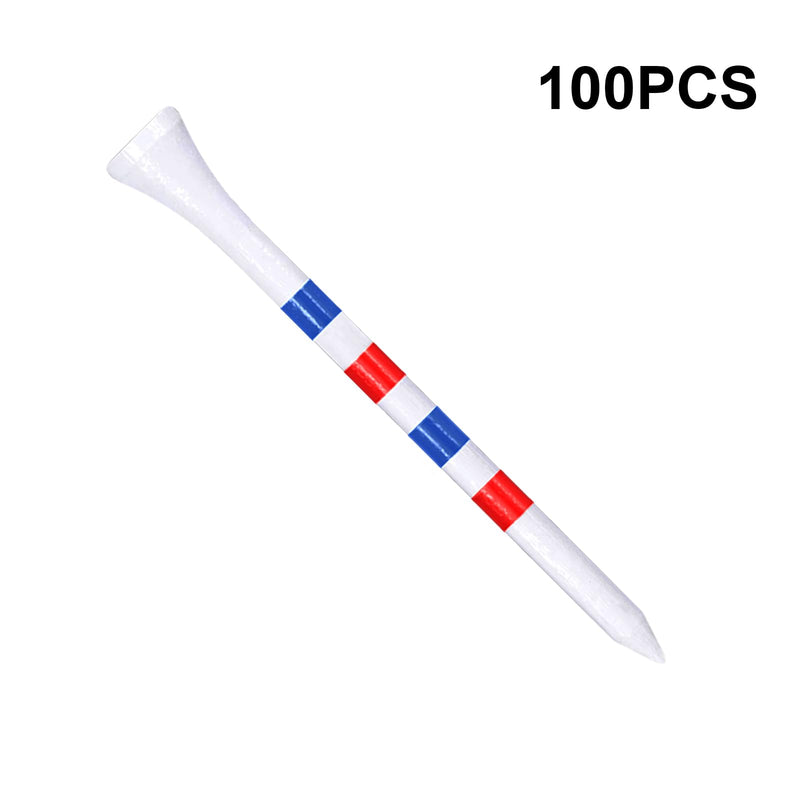 Zivisk Bamboo Golf Tees 83mm 100 Count, 3-1/4 inch Long Wooden Golf Tees - White & Red & Blue - Golf Gift