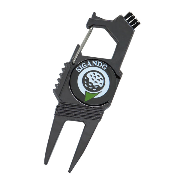 SIGANDG Unisex's 7-in-1 Divot Repair Tool Zinc alloy golf ball fork With magnetic ball mark A variety of functions golf green fork(black) - Golf Gift