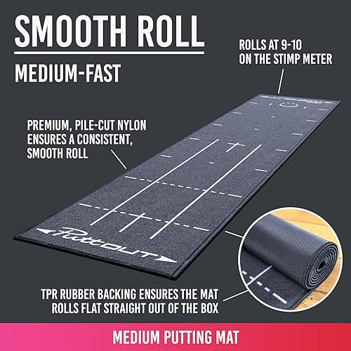 PuttOut Pro Golf Putting Mat - Perfect Your Putting, Grey, 240 x 50 cm - Golf Gift