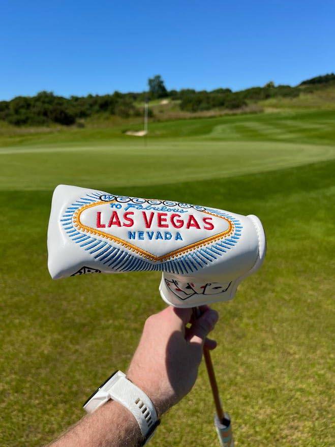 BLADE STYLE GOLF PUTTER HEADCOVER. LAS VEGAS WHITE DESIGN. - Golf Gift