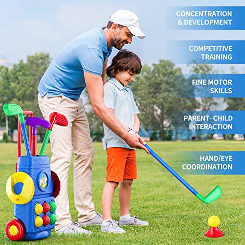 TEMI Toddler Golf Toy Set - Children Golf Suitcase Game Play Set & Sports Toys with 6 Play Balls, 4 Golf Clubs, 2 Practice Holes - Indoor and Outdoor Toys for 2 3 4 5 Year Old Boys Girls - Golf Gift