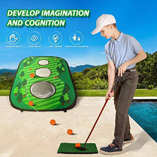 Golf Mat Chipping Net, Collapsible Portable 3 Holes Game Set for Adults & Kids Summer Backyard Lawn Outdoor Activities (Style 2) - Golf Gift