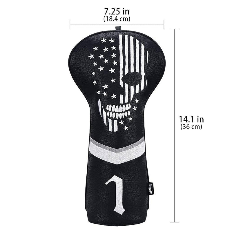 caiobob mytag Golf Skull Skeleton Head Cover Golf Club Black Leather Headcovers Set Fits Driver Fairway Wood Hybrid (1pc Driver Cover) - Golf Gift