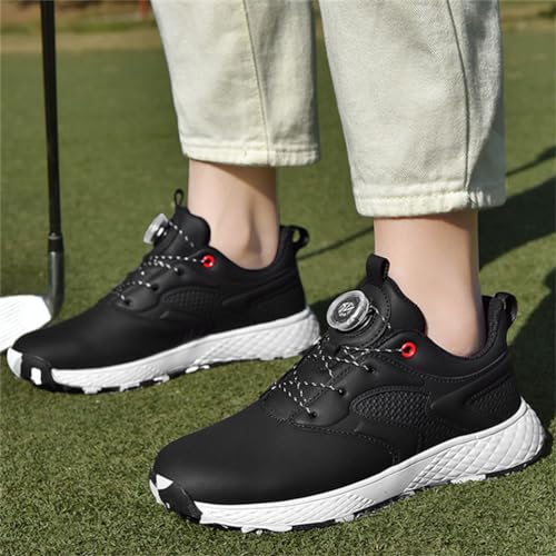 FJJLOVE Golf Shoes for Women and Girls, Waterproof Spikeless Golf Shoes Microfiber Leather Slip-Resistant Golf Footwear,Black,5 UK - Golf Gift