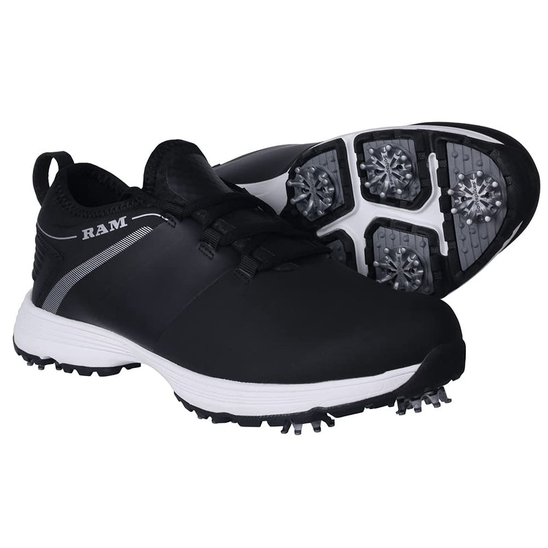 Ram Golf XT1 Mens Waterproof Golf Shoes, Spiked, Black Size 6 - Golf Gift