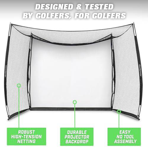 GoSports Range Cage 10 ft x 8 ft Golf Practice Hitting Net with Simulator Impact Screen - Golf Gift