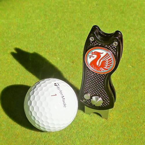 Liverpool Ball Marker with Golf Divot Repair Tool - Gift Combo. Pitch Mark Tool has Pop-up Button & Foldable Tines to Protect Pockets. Lightweight, Portable. (black) - Golf Gift