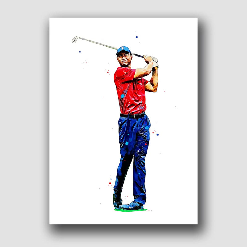 The Football Print Room TIGER WOODS | HAND DRAWN FRAMED ILLUSTRATION PRINT POSTER - Golf Gift