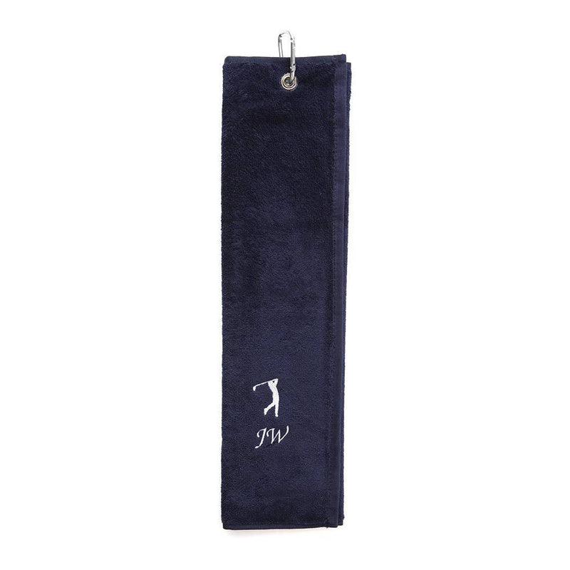 Personalised Golf Towel Navy Blue - Luxury Tri-Fold Any Name Towel Embroidered - Golf Gift