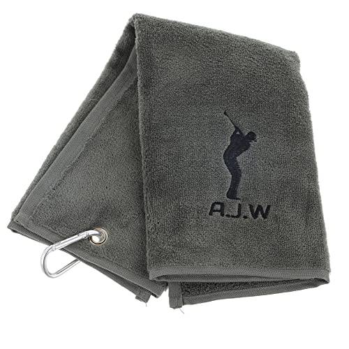 Always Looking Good Personalised Golf Towel Grey with Any Name Any Font Luxury Velour 50cm x 40cm Custom Embroidered Golf Towel with Carabiner Clip Gift- Golf Gifts for men and women - Golf Gift