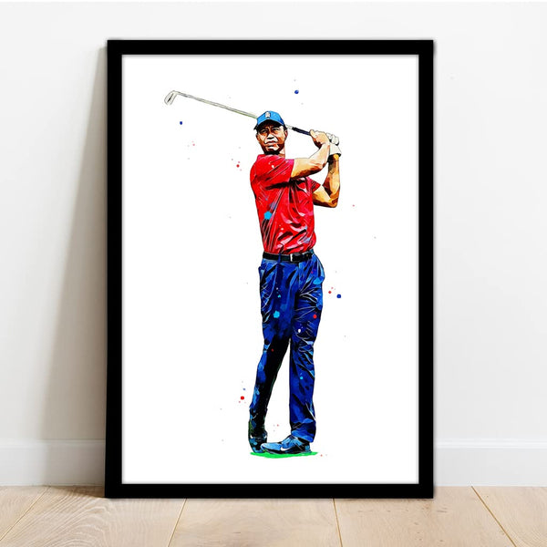 The Football Print Room TIGER WOODS | HAND DRAWN FRAMED ILLUSTRATION PRINT POSTER - Golf Gift