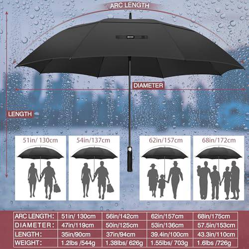 KEYHOT Golf Umbrella Windproof Strong 56 Inch - Large Golfing Umbrella Automatic Open - Extra Large Umbrella Double Canopy Vented for Men Women (Black) - Golf Gift