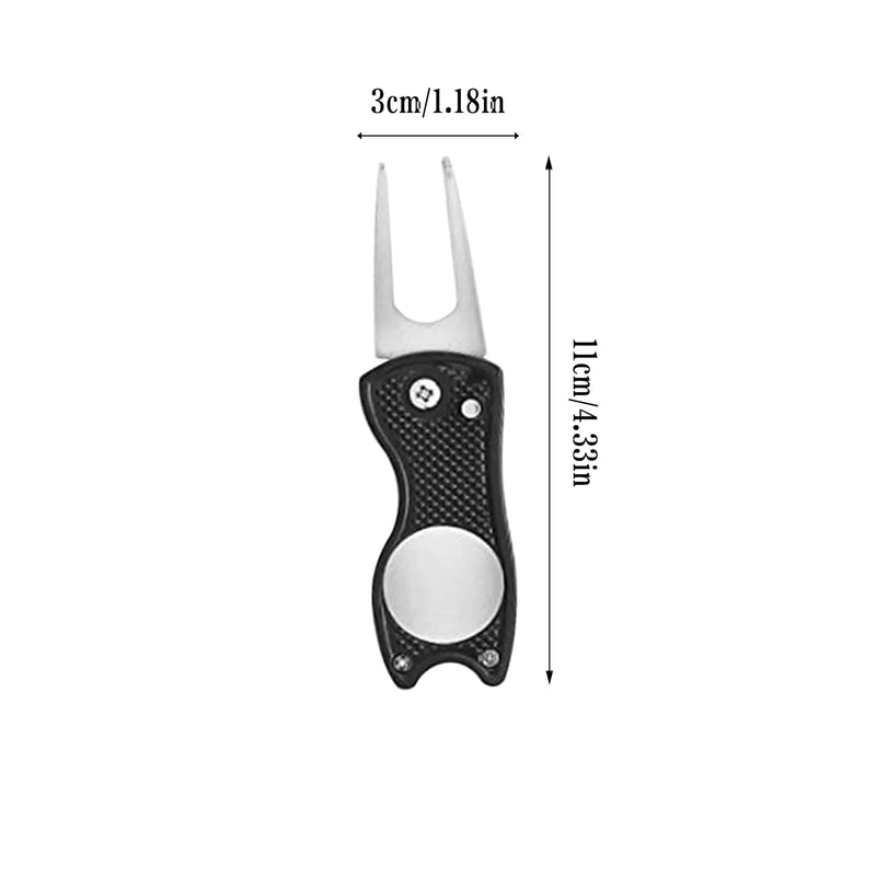 Stainless Steel Golf Divot Repair Tool 1Pcs Foldable Golf Divot Tool with Pop-up Button and Magnetic Ball Marker, Green Tool Accessories with Fork Tine Golf Pitch Mark Repair Tool - Golf Gift