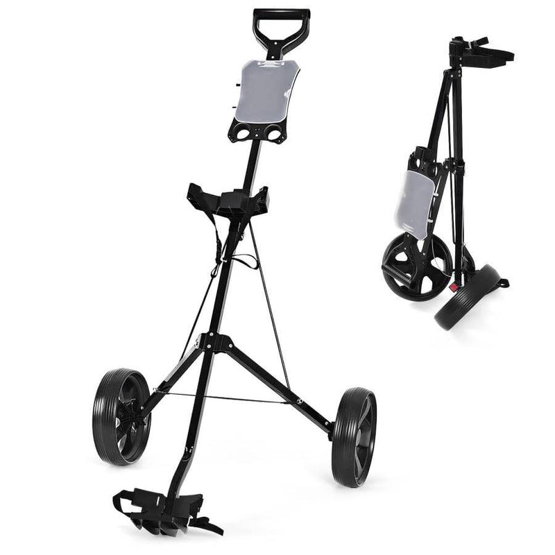 GYMAX Golf Cart, 2 Wheel Foldable Push Pull Golf Trolley, Lightweight Compact Scorecard Bag Holder Cart - Golf Gift