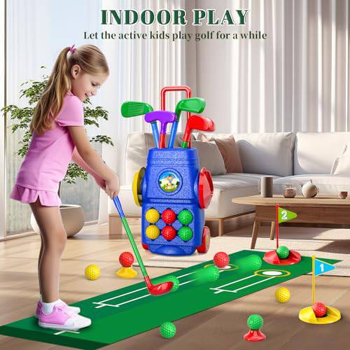 Doloowee Kids Golf Clubs, Toddler Golf Set with 6 Balls, 4 golf clubs, 1 Cornhole Board & Putting Mat, Kids Golf Set Mini Golf Set Toddler Toys Gift for 3 4 5 6 7 8 9Years Old Boys Girls - Golf Gift