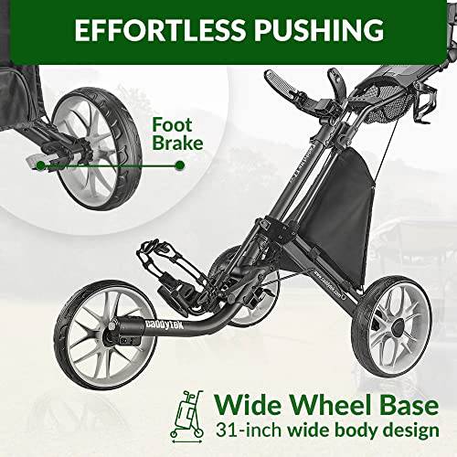 CaddyTek CaddyLite EZ Version 8 3 Wheel Golf Push Cart - Foldable Collapsible Lightweight Pushcart with Foot Brake - Easy to Open & Close, Silver, One Size (CaddyLite EZ Version 8 Silver) - Golf Gift