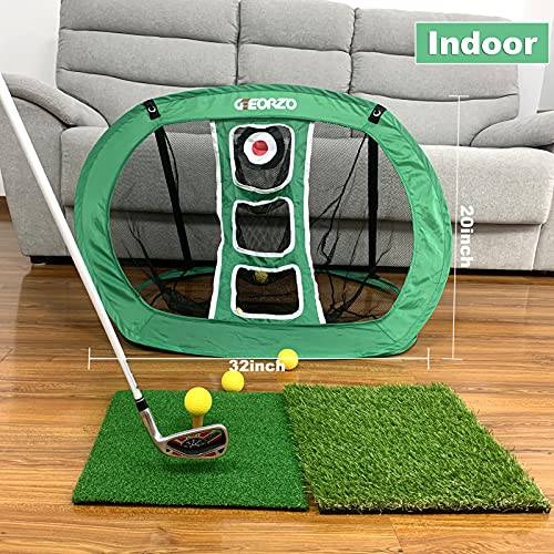 GEEORZO Golf Chipping Net, Pop Up Golf Practice Net with 2 Golf Hitting Mats, 12 Practice Balls and Golf Tees Accessories for Backyard Outdoor Indoor (Net+Mats+Balls(Green)) - Golf Gift