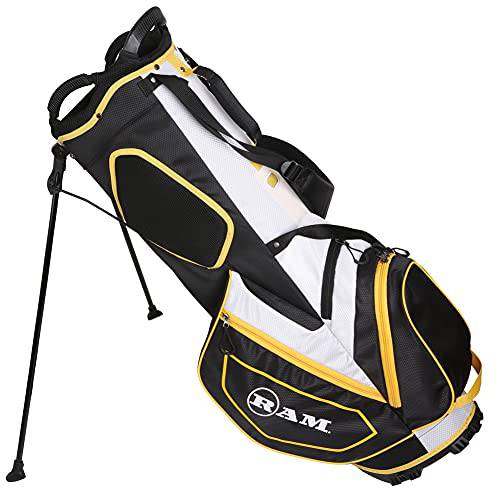 Ram Golf FX Lightweight Golf Stand Carry Bag, Black/White/Yellow - Golf Gift