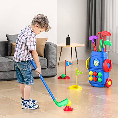 TEMI Toddler Golf Toy Set - Children Golf Suitcase Game Play Set & Sports Toys with 6 Play Balls, 4 Golf Clubs, 2 Practice Holes - Indoor and Outdoor Toys for 2 3 4 5 Year Old Boys Girls - Golf Gift