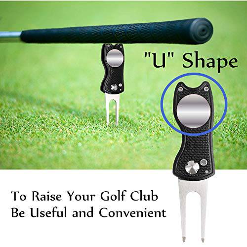 FINGER TEN Golf Divot Repair Tool With 3 Ball Marker Value Pack, Sturdy Solid Pitch Fork Golf Club Pocket Extra 3 Ball Makers Color (Cat Black) - Golf Gift