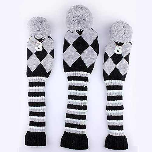 Big Teeth Knitted Golf Club Head Covers 3 Pcs/Set 1 3 5 Driver 460cc & Fairway Woods Headcovers Cute Pom Pom (grey) - Golf Gift