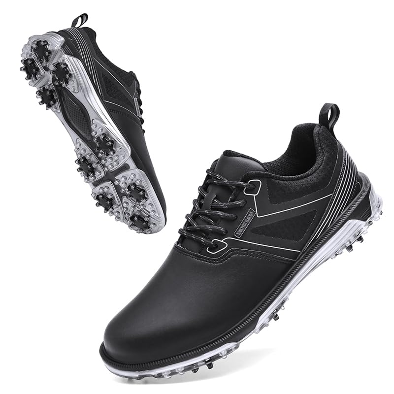 KESCOO Golf Shoes for Men Spiked Golf Training Sneakers, Black 45 - Golf Gift