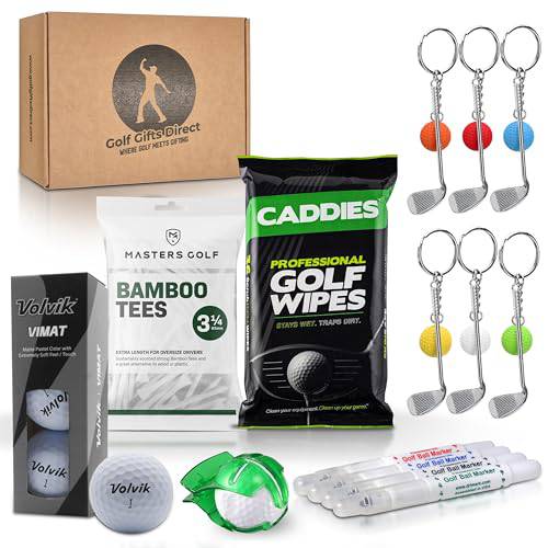 Mens Golf Gift Set with Personalised Message | 6 Items Packed in our Eco Gift Box | Golf Balls, Caddy Wipes, Bamboo Golf Tees, Alignment Aid, Keyring and Mini Golf Pen. - Golf Gift