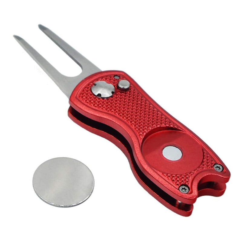 Golf Divot Repair Tool with Pop-up Button & Magnetic Ball Marker Pitch Mark, Lightweight, Portable, Mini Divot Repair Tool, Best Choice for Professional Golfers (Red(104)) - Golf Gift